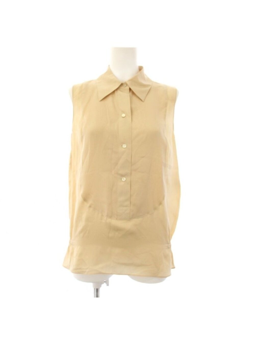 Chanel 10P Shirt Blouse Sleeveless Silk 34 Beige